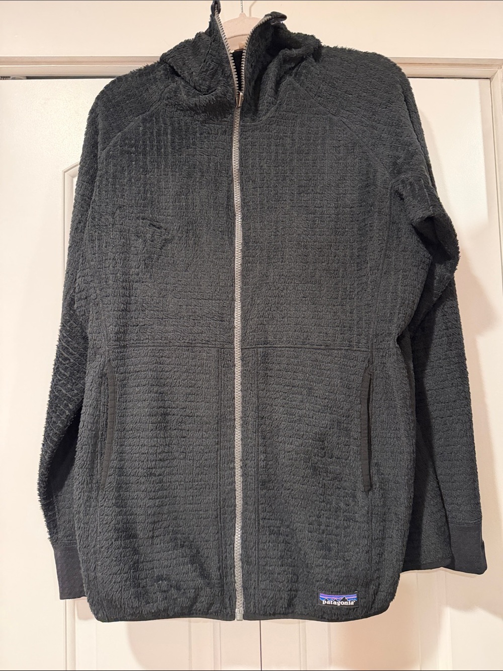 Patagonia Men's Zip-Up Hooded‎ grid pattern fleece Jacket xl